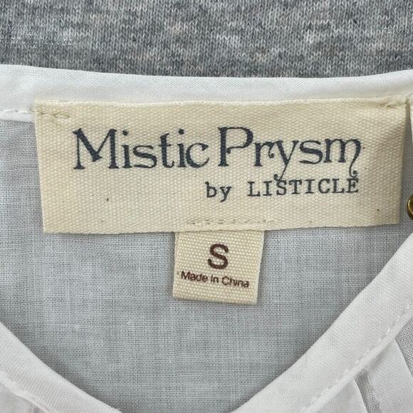 Mistic Prysm Blouse Womens Small White Cold Shoulder Lace Pleated Button Up NEW - Picture 2 of 11